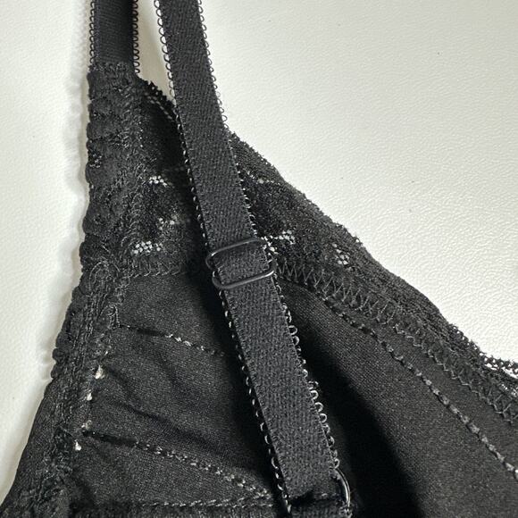 Y2K Black Lace Glitter Ruffle Cami Top Coquette Corset Lingerie Style S Goth - Picture 7 of 8